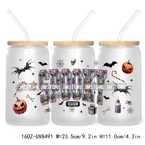 Cartoon Halloween Horror Friends UV DTF Sticker For 16OZ Libbey Glass Cup Can Wrap Transfer Stickers Custom Label DIY Logo Skull