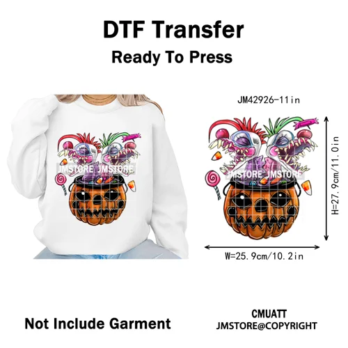 Horror Characters Halloween Spooky Cartoon Friends Scary Pumpkin Iron on DTF Transfers Stickers Ready to Press for Sweatshirts