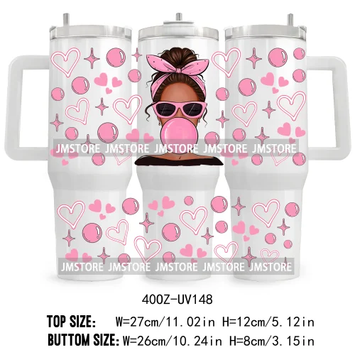 40OZ Tumbler Wrap Fashion Bubble Gum Girl UV DTF Cup Wraps Transfer Stickers Custom Labels Durable Waterproof Logo Coffee Lover