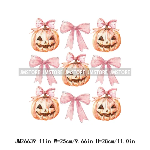 Fashion Halloween Pumpkin Coquette Bow Spooky Vibes Washable Printing DTF Iron On Heat Press Transfer Stickers For Clothing Bags