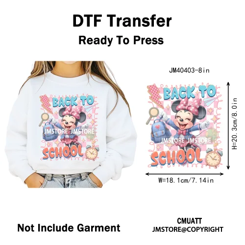 Colorful Checkered Cartoon First Day of School Design Kid Back To School Iron on DTF Transfer Sticker Ready to Press for Clothes
