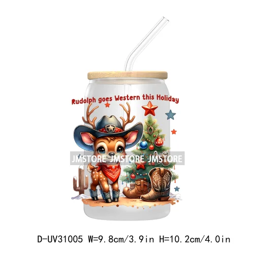 Howdy Christmas Boots Cowboy Cowgirl Western Country Xmas UV DTF Transfer Stickers Decals For Libbey Cold Cups Mugs Tumbler Bow