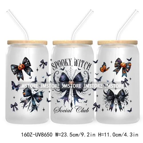 Spooky Witch Social Club UV DTF Cup Wrap For 16OZ Libbey Glass Cups Can Transfer Stickers Custom Labels Logo Halloween Season