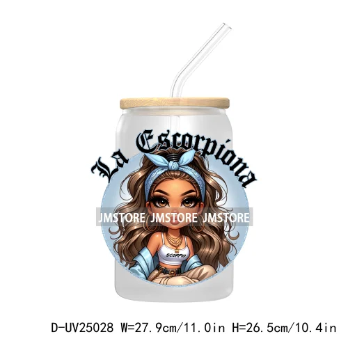 Chicana Chola Chibi Zodiac Girls UV DTF Transfer Stickers Decals For Libbey Cold Cups Mugs Durable Waterproof Custom Logo Labels