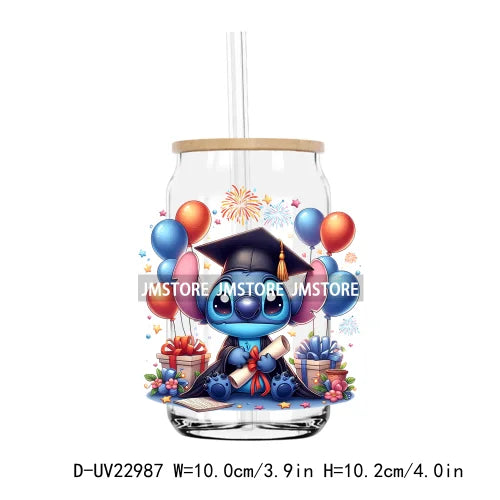Cute Cartoon Bear Senior Graduation School UV DTF Transfers Stickers Decals For Libbey Cold Cup Mug Tumbler Waterproof DIY Craft