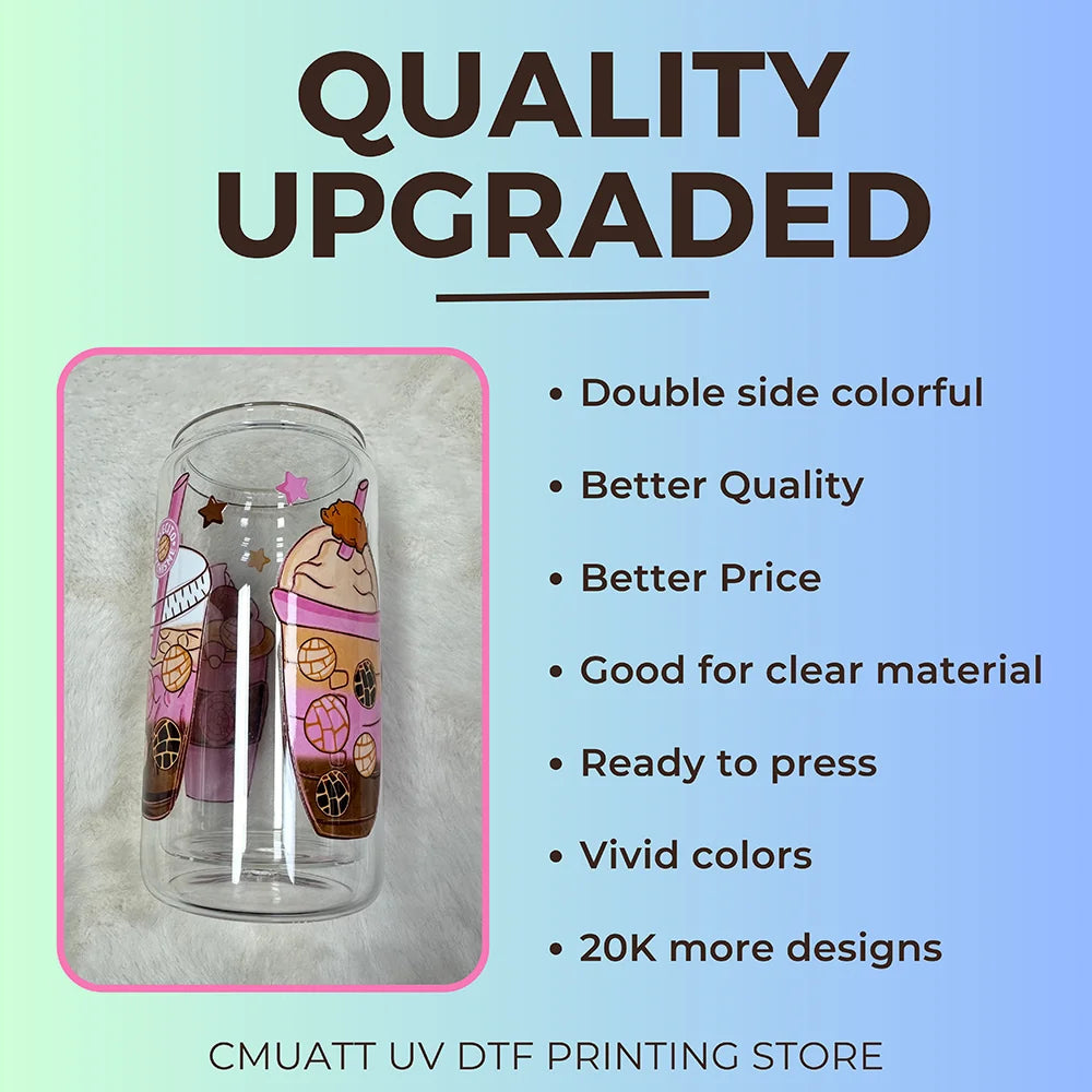 Double Side Color Cute Cats UV DTF Cup Wraps Transfers 16oz Libbey Glass Water Bottle Stickers Custom DIY Craft Free Shipping