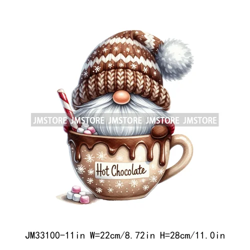 Cute Christmas Hot Cocoa Season Gnomes Sweet Winter Santa Quotes Iron On DTF Transfers Stickers Ready To Press T-shirts Bags