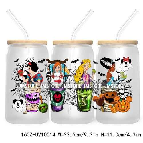 Halloween Coffee Cups UV DTF Sticker For 16OZ Libbey Glass Cup Can Cartoon Princess Wrap Transfer Stickers Custom Labels Logo