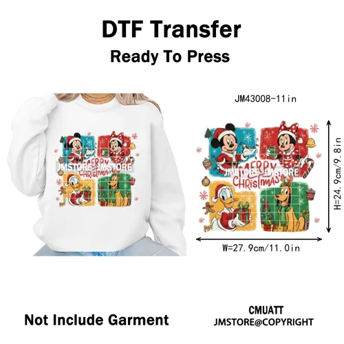 Girly Coquette Merry Christmas Ginger Cartoon Cozy Jolly Season Iron on DTF Heat Transfers Stickers Ready to Press for Clothing