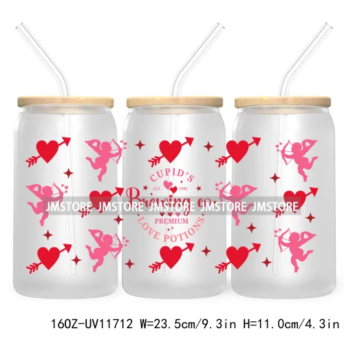 Funny Valentines Quotes 16OZ UV Cup Wrap DTF Transfer Stickers For Libbey Glass Can Cups Tumbler Self Love Valentine Hearts Kiss