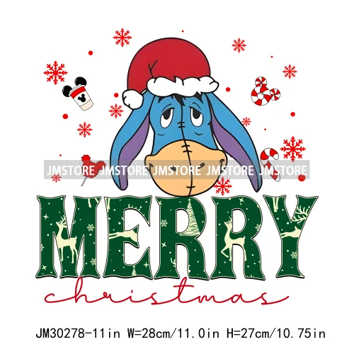 Merry Christmas Cute Cartoon Animal Friends Winter White Festive Vibes Iron On DTF Transfers Stickers Ready To Press For Hoodies