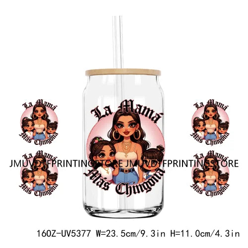 Mother's Day Daughter Son Latina Mexican Mama 16OZ UV DTF Cup Wrap Transfer Sticker Custom Waterproof Logo For Libbey Glass Can