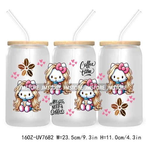 Cartoon Baby Princess Best Friends 16OZ UV DTF Cup Wrap Transfers Stickers For Libbey Glass Can Cups Tumbler Waterproof Labels