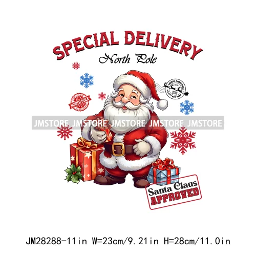 Special Delivery Characters Cartoon Santa Claus Christmas Gift Iron On DTF Transfers Stickers Ready To Press For Clothes