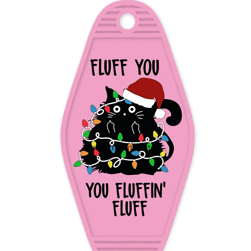 Faux Tis The Season Christmas Tree High Quality WaterProof UV DTF Sticker For Motel Hotel Keychain Highland Cow With Santa Hat