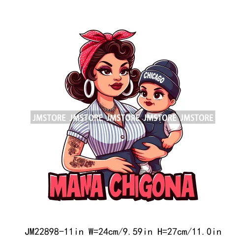 Cartoon Mama Chingona Chicana Latina Mexican Spanish Mom Kids Happy Mother's Day Iron On DTF Transfer Stickers For Clothes