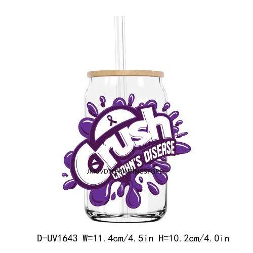 Crush Cancer Ribbon Awareness UV DTF Transfers Stickers Decals For Libbey Cold Cups Mugs Tumbler Waterproof DIY Craft