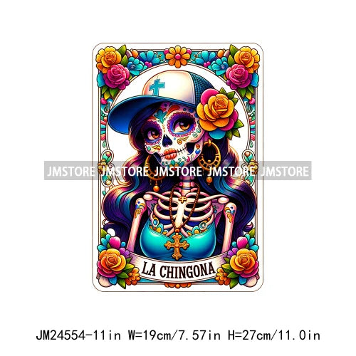 Funny Mexican Evil Eye Chismosa La Chigona Latina Skeleton Tarot Card Logos Iron On DTF Heat Press Transfer Stickers For Clothes