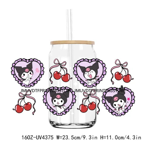 Cute Cartoon Cat Cow 16OZ UV DTF Cup Wrap Transfers Stickers Baseball Girl Custom Label DIY Waterproof Logo For Libbey Glass Can