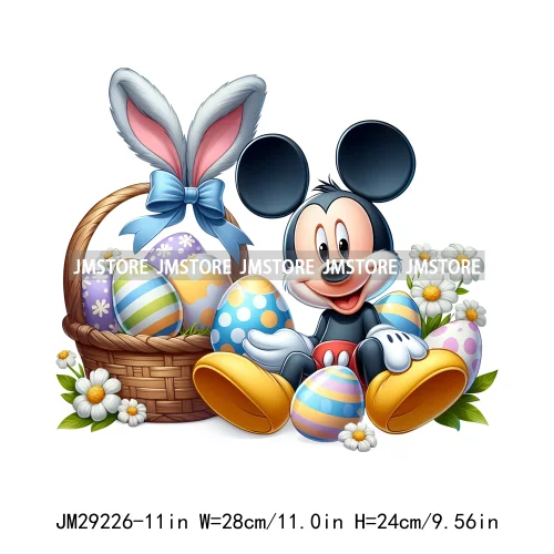 Cartoon Easter Mouse Egg Flowers Iron On DTF Transfers Stickers Ready To Press For Sweatshirt Bags