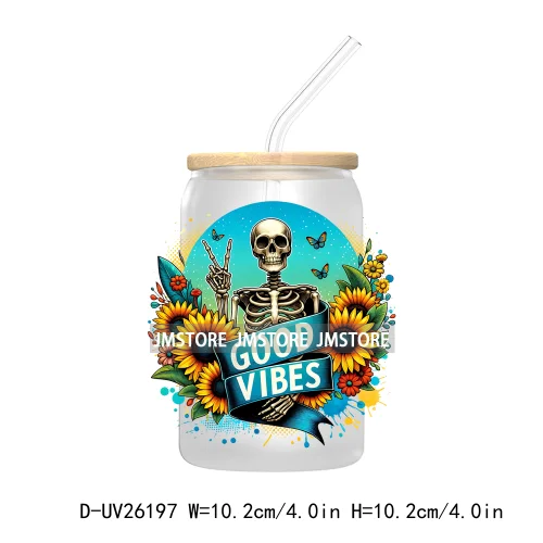 Antisocial Snarky Skeleton Skull UV DTF Transfer Stickers Decals For Libbey Cold Cups Mugs Durable Waterproof Custom Logo Labels