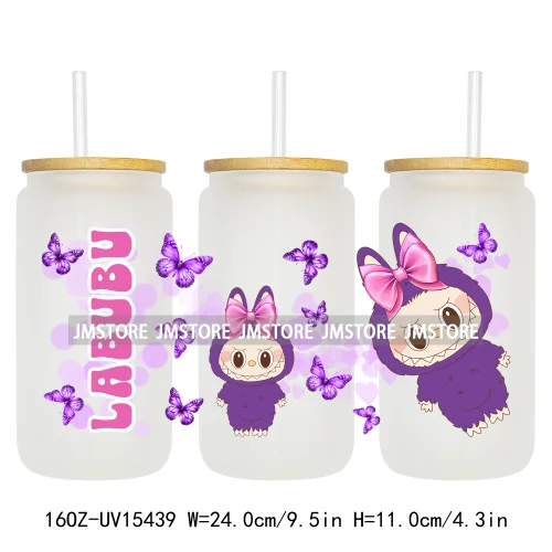Coloful Cartoon Monsters Butterfly UV DTF Cup Wraps Ready To Apply Waterproof Transfer Stickers For 16OZ Libbey Glass Can Mugs