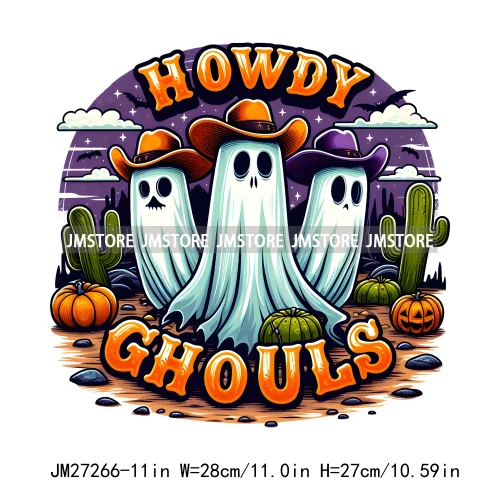 Cute Pumpkin Ghost Boo Creeep It Real Happy Halloween Spooky Witch Vibes Season Design DTF Iron On Transfer Stickers For Hoodies