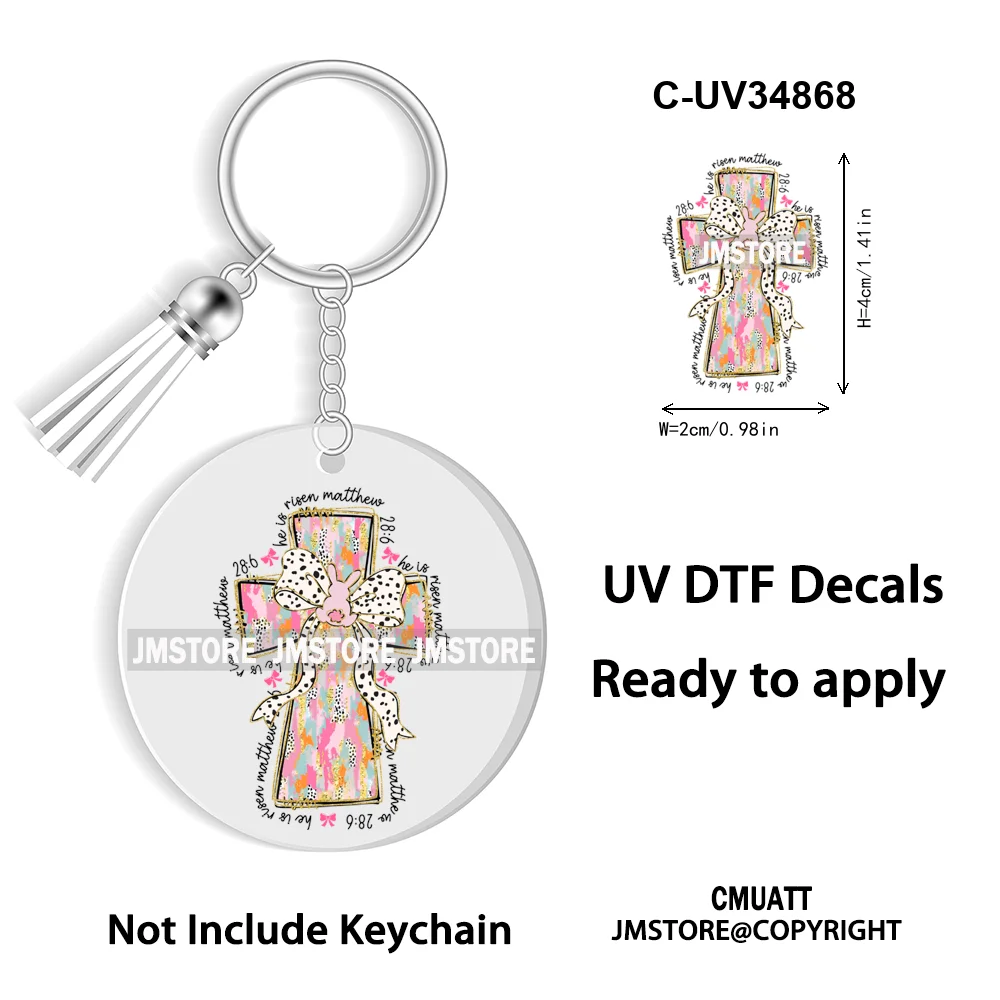 Happy Easter School Teacher Life Retro Coquette Easter Bunny WaterProof UV DTF Sticker For Round Circle Acrylic Keychain Keyring