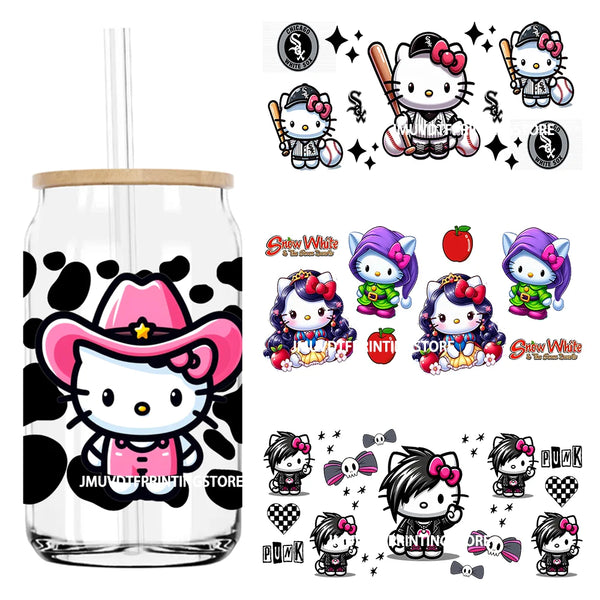 Cute Cartoon Cat Cow 16OZ UV DTF Cup Wrap Transfers Stickers Baseball Girl Custom Label DIY Waterproof Logo For Libbey Glass Can