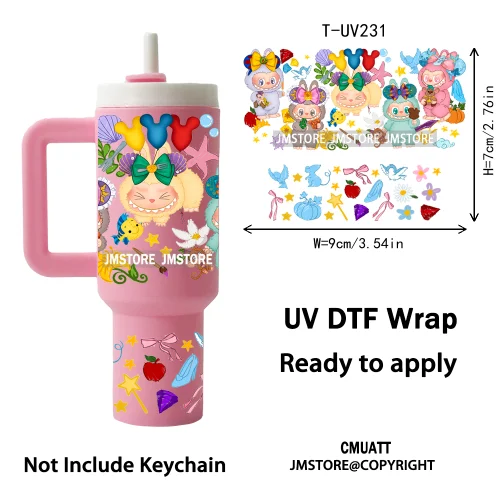 Coquette Bow Cartoon Monsters UV DTF Custom Prints Ready To Apply Transfer Stickers Waterproof Wraps For Mini Tumbler Keychain