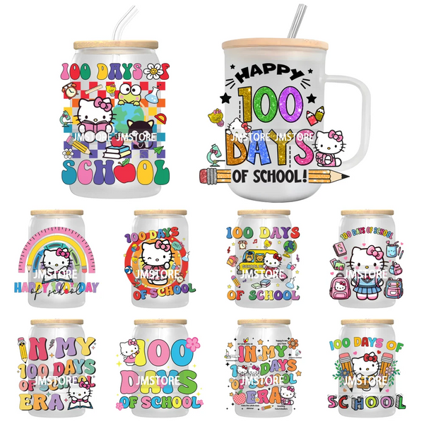 100 Days Of School UV DTF Transfer Stickers Decals For Libbey Cold Cups Mugs Tumbler Teacher Appreciation Gift Cartoon Character