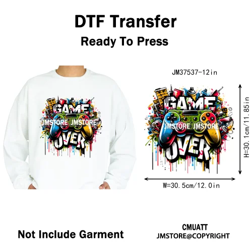 12in Game Zone Time Girl Gamer Squad Hustler Graffiti Game On Over Iron on DTF Transfers Stickers Ready to Press for Hoodies