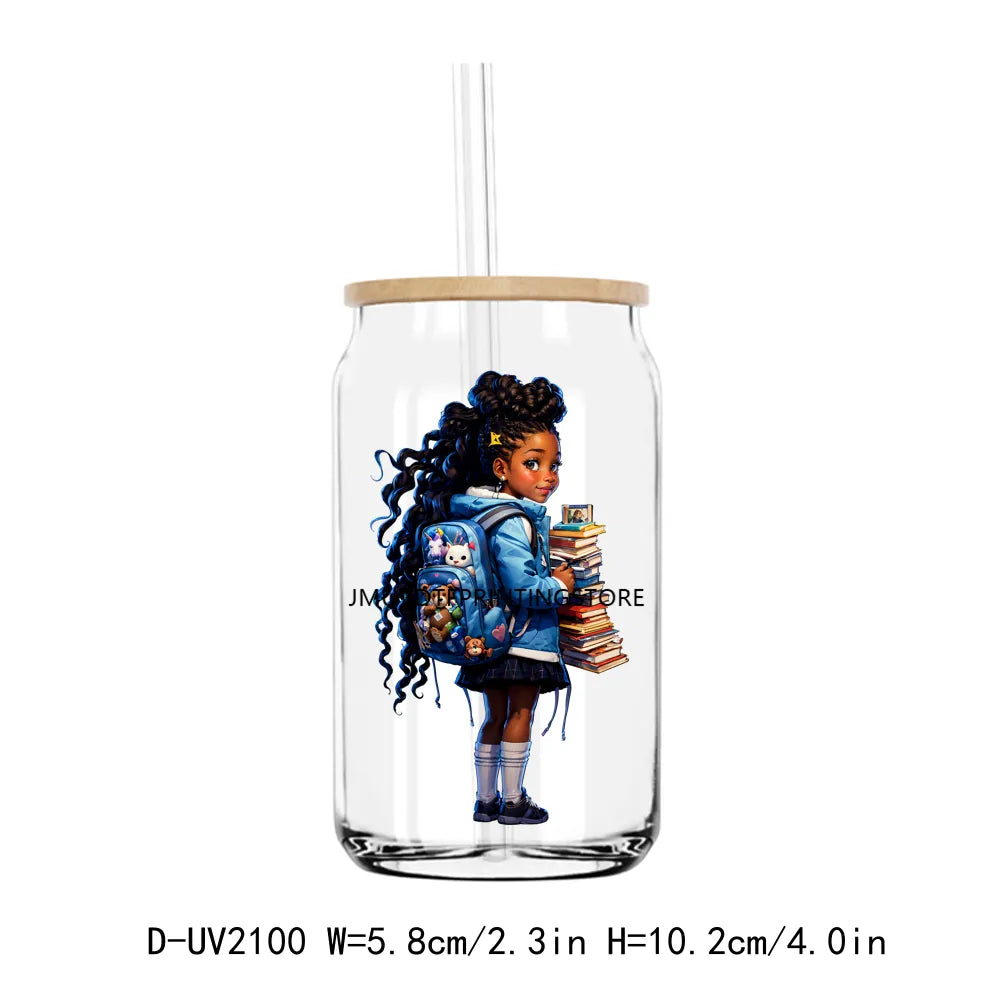 Back To School Black Girl Boy UV DTF Transfers Stickers Decals For Libbey Cold Cups Mugs Tumbler Waterproof DIY Craft