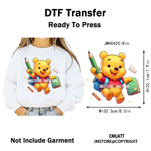 Cartoon Character Back To School Book Teacher School Friends Iron on DTF Washable Transfers Stickers Ready to Press for Textile