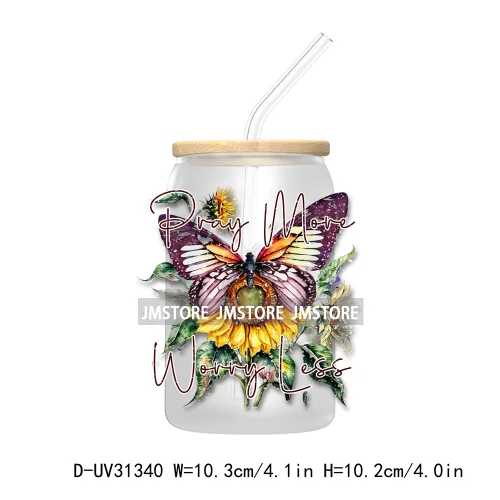 Christian Faith God Blessed Sunflowers Butterfly UV Sticker Decals For Libbey Cold Cup Mug Tumbler Transfer Stickers Bible Verse