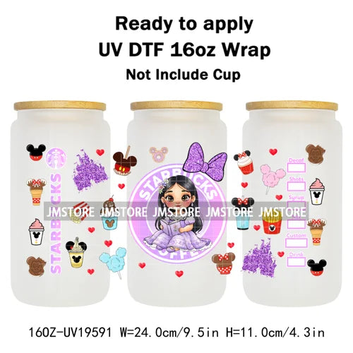 Coquette Bow Baby Toddler Princess UV DTF Cup Wraps Ready To Apply Transfer Stickers For 16OZ Libbey Glass Can Mug Faux Glitter