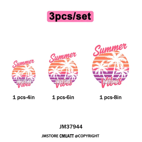 Funny Summer Quotes Sunset Palm Trees Beach Vacation Vibes Washable Iron on DTF Transfer Sticker Ready to Press for Textile Bags
