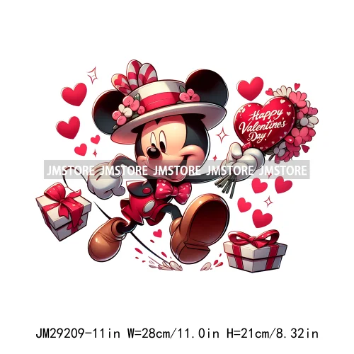 Happy Valentine's Day Cartoon Character Mouse Animal Cupid Love Heart DTF Iron On Transfers Stickers Ready To Press For T-shirts