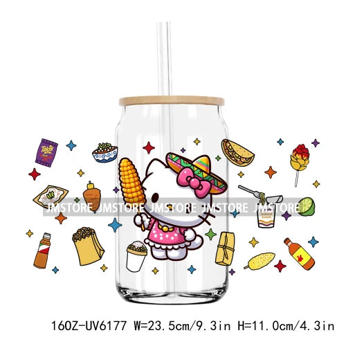 Cartoon Princess Cinco De Mayo Mexican UV DTF Sticker For 16OZ Libbey Glass Cup Can Wrap Transfer Stickers Custom Label DIY Logo