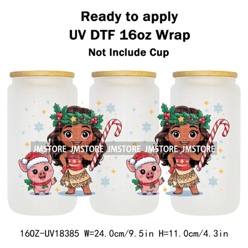 Girly Cartoon Princess Christmas Animals UV DTF Stickers Ready To Apply Cup Wrap Waterproof Logo For Libbey Glass Can Tumbler
