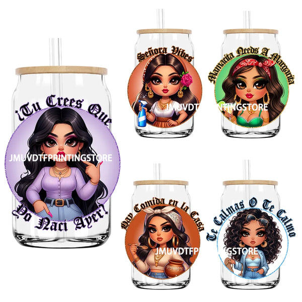 Chibi Latina Mom Sayings UV DTF Transfers Stickers Decals For Libbey Cold Cups Mugs Tumbler Waterproof DIY Craft Mexican Culture