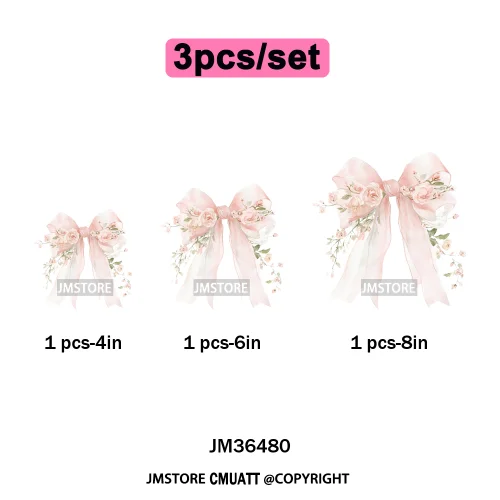 Floral Love Season Coquette Bow Wedding Party Vibes Decals Iron on DTF Washable Transfers Stickers Ready to Press for Dresses
