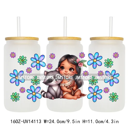 Cartoon Baby Princess Floral Flowers UV DTF Wraps Transfer Stickers Ready To Apply Waterproof For 16OZ Libbey Glass Can Tumblers