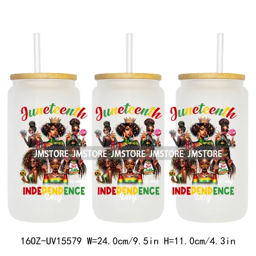1865 Juneteenth Black History Month UV DTF Cup Wraps Ready To Apply CustomTransfer Stickers For 16OZ Libbey Glass Can Tumbler