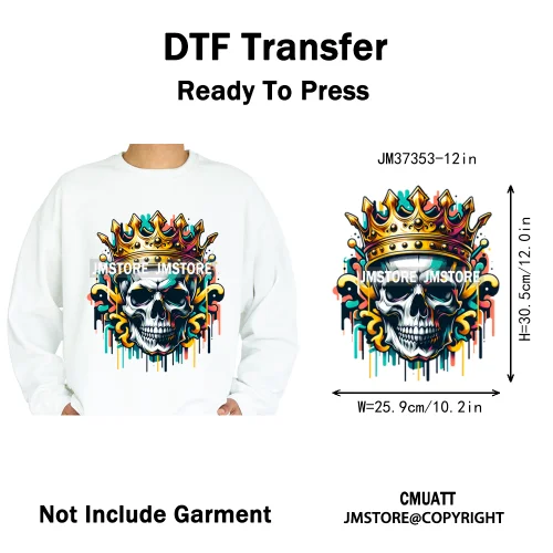 12in Colorful Graffiti Streetwear Skeleton Game Over Iron on DTF Thermal Transfers Stickers Printing Ready to Press for T-shirts