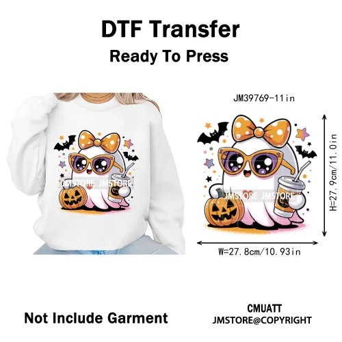 Spooky Coffee Lover Halloween Coquette Pumpkins Witches Ghost Iron on DTF Washable Transfers Stickers Ready to Press for Clothes