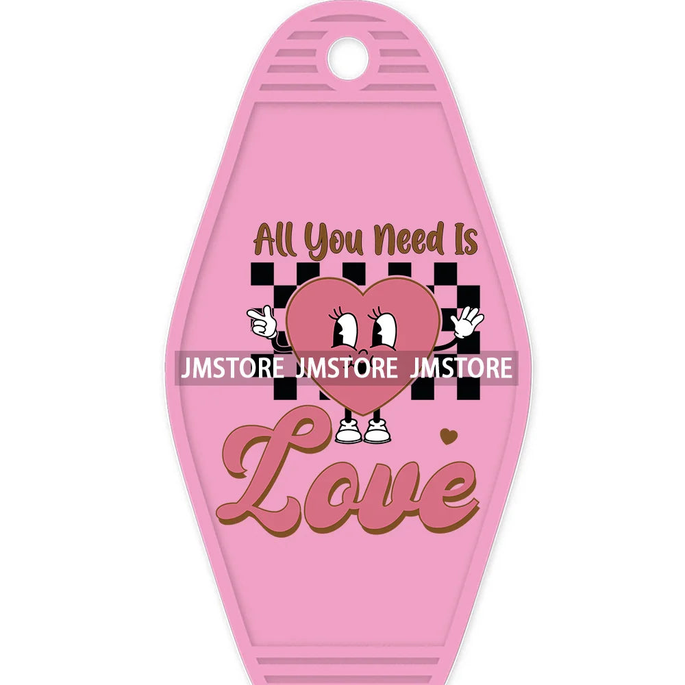 Pink Cowgirl Valentine's Day Candy Hearts High Quality WaterProof UV DTF Sticker For Motel Hotel Keychain Leopard Love Vibes