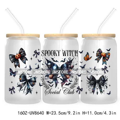 Spooky Witch Social Club UV DTF Cup Wrap For 16OZ Libbey Glass Cups Can Transfer Stickers Custom Labels Logo Halloween Season