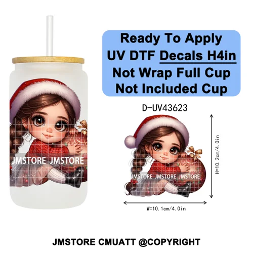 Chibi Cute Mexican Christmas Baby Girl UV DTF Decals Ready To Apply Waterproof Transfer Stickers For 16OZ Libbey Glass Can Mugs