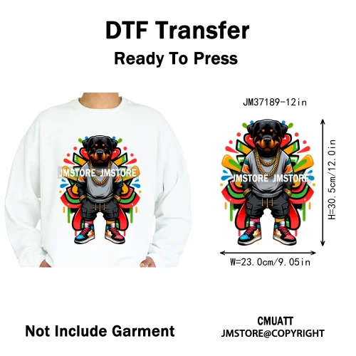12in Street Snarl Savage Animal King Graffiti Urban Bear Bunny Cat Dog Iron on DTF Transfers Stickers Ready to Press for Clothes